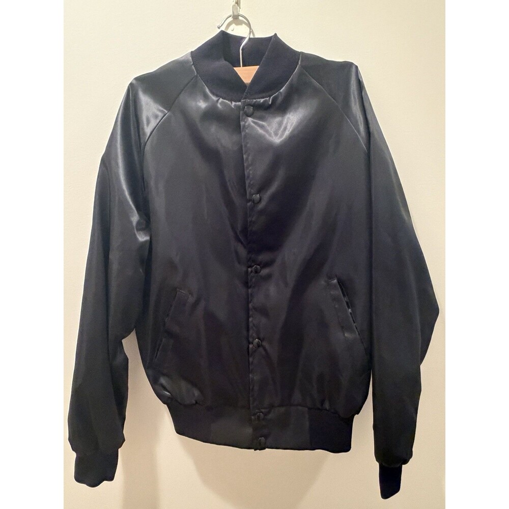 Vtg Westark Black Blank Satin Bomber Snap Front Jacket Mens Sz XS USA Made EUC